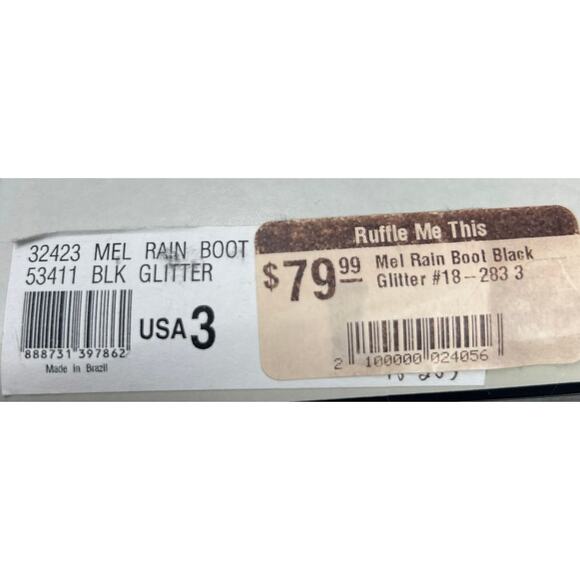 Mel Dreamed by Melissa Girl's Black Glitter Rain Boot Ruffle Me This‎ Size 3 - Picture 6 of 9